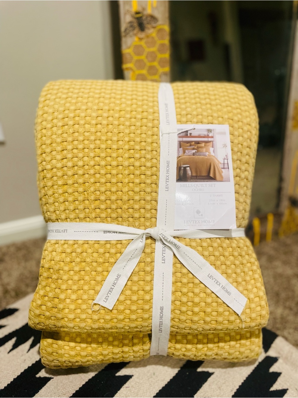 New Levtex Full/Queen Waffle Mills Quilt Set, Ochre